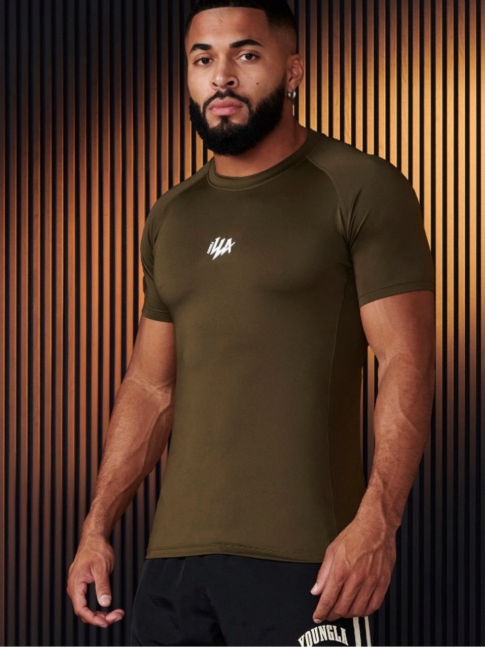 YoungLA 474 Speed Compression Tee Army Dark Green Gym Workout Shirt Size Small